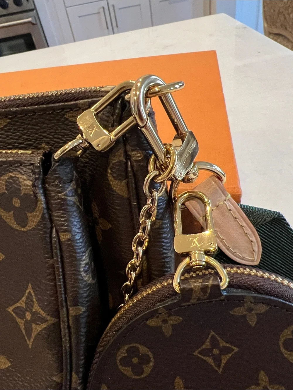 Louis Vuitton Monogram Multi Pochette Crossbody with Green Strap